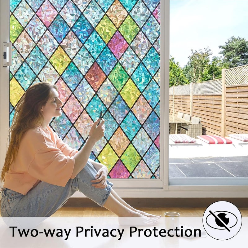 Bectosy Window Privacy Film, Static Cling Stained Glass Window Film Decorative, Non-Adhesive 3D Rainbow Frosting Film Anti-UV for Bathroom Home Door(Rainbow，29.5" x 118.1") - Image 3